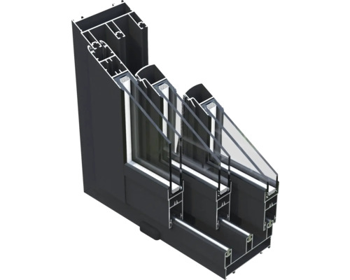 Vue en coupe d''une fenêtre à triple vitrage avec cadre en aluminium
