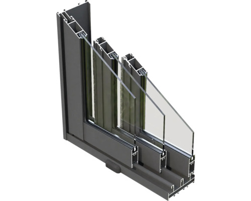 Vue en coupe d''une fenêtre coulissante avec cadre et vitrage