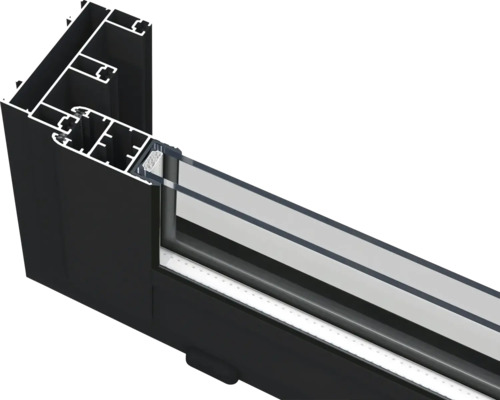 Schnittansicht eines Fensterrahmens aus Aluminium mit Isolierglas