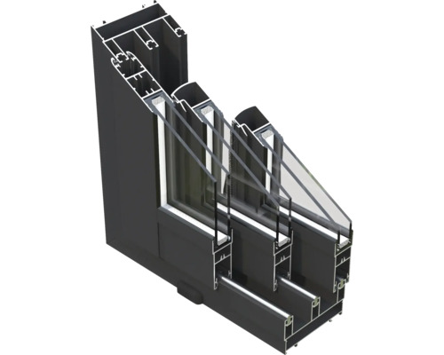 Coupe transversale d''une construction de fenêtre en aluminium avec vitrage multiple