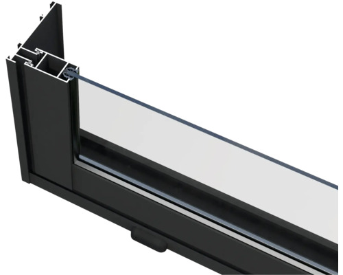 Coupe transversale d''un cadre de fenêtre en aluminium noir avec verre