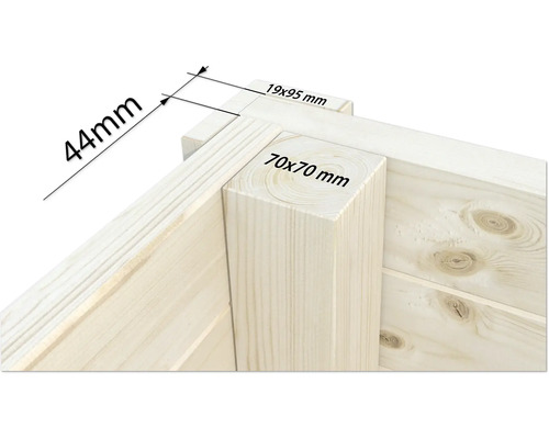 Vue détaillée d''un coin en bois avec indications de dimensions