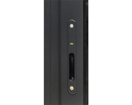 Vue détaillée d''une poignée de fenêtre avec niveau à bulle intégré