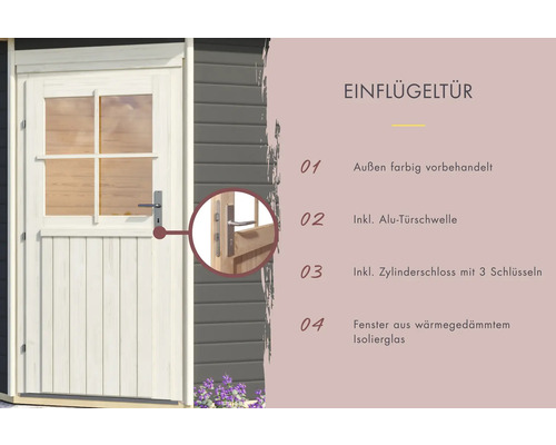 Einflügelige Holztür mit Fenster und Zylinderschloss