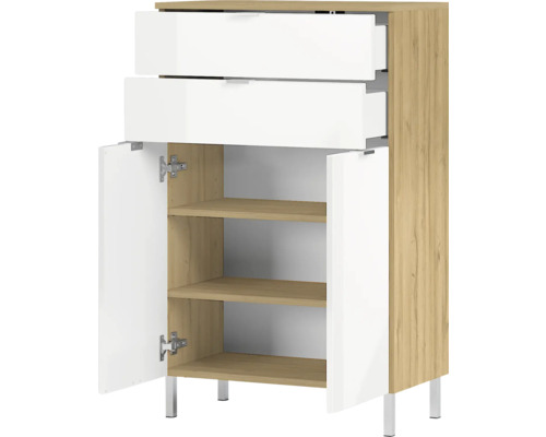 Armoire avec deux tiroirs, deux portes et trois étagères