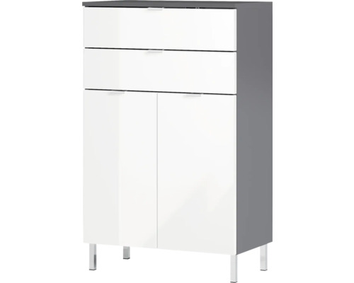 Commode à haute brillance avec tiroirs et portes d''armoires sur pieds