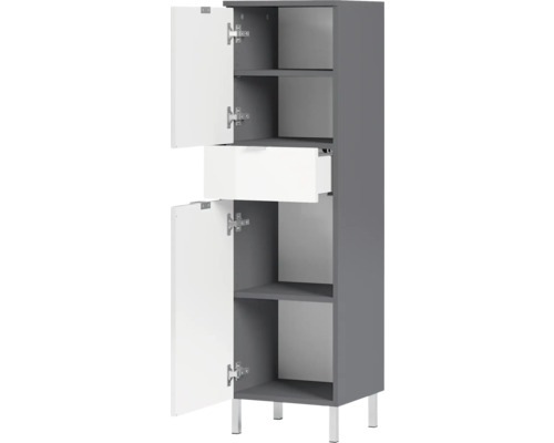 Armoire haute avec deux portes, un tiroir et des étagères réglables