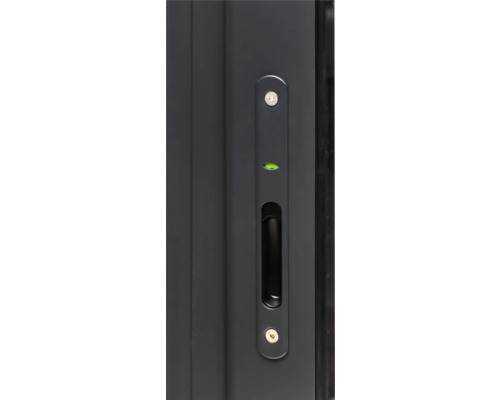 Vue détaillée d''une poignée de fenêtre avec niveau à bulle intégré et fonction de verrouillage