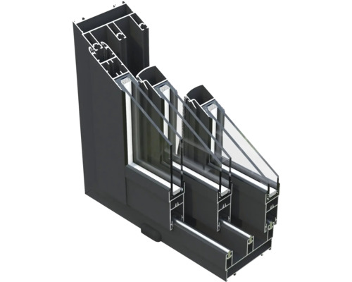 Vue en coupe d''une fenêtre à triple vitrage avec cadre en aluminium