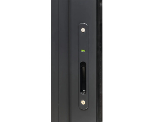 Vue détaillée d''une porte coulissante avec poignée intégrée et niveau à bulle pour l''alignement