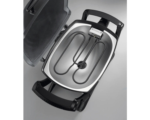 Elektrogrill mit Heizspirale und geöffnetem Deckel