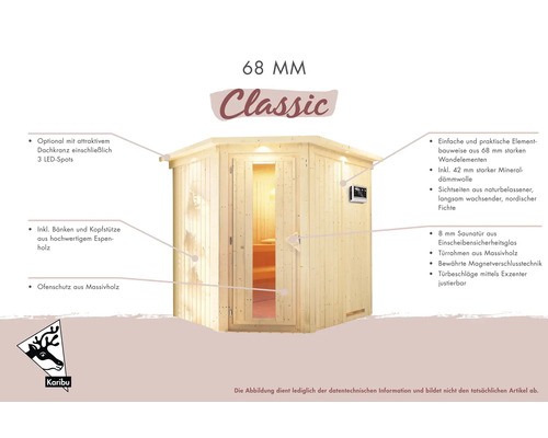 Karibu Sauna mit Tür aus Sicherheitsglas und Bänken aus Espenholz