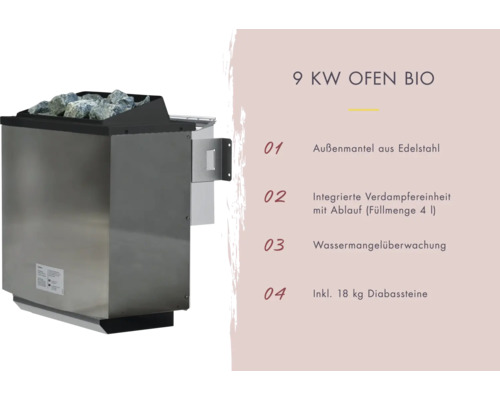 Saunaofen mit 9 Kilowatt Leistung und Diabassteinen