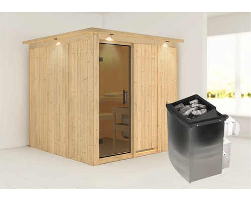 Sauna mit Saunaofen und Glasfront