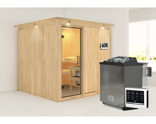 Sauna mit Saunaofen und Steuerung
