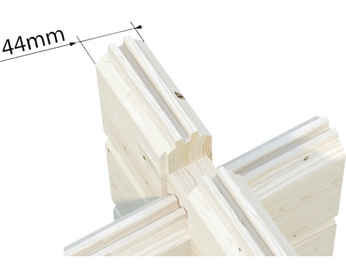 Detailansicht eines 44 Millimeter Blockbohlenhauses