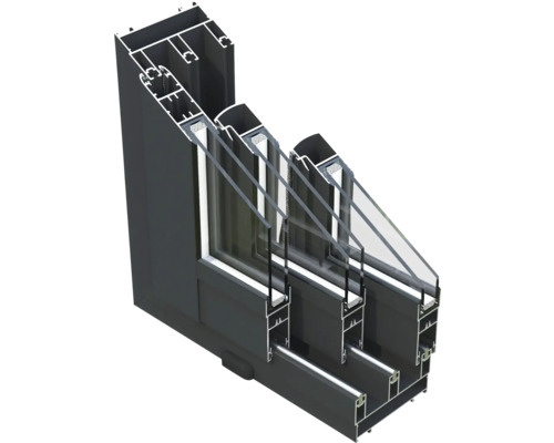 Profilé de fenêtre avec triple vitrage en coupe transversale