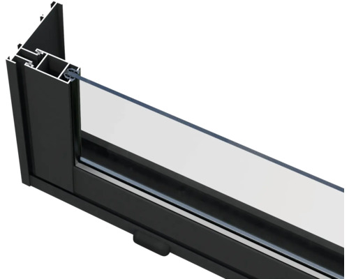 Vue détaillée d''un profilé de fenêtre en aluminium noir avec verre