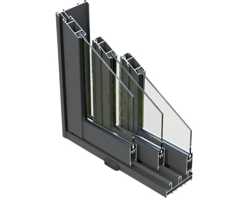 Coupe transversale d''une fenêtre coulissante avec cadre et vitrage