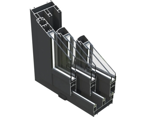 Profilé de fenêtre avec triple vitrage en coupe transversale