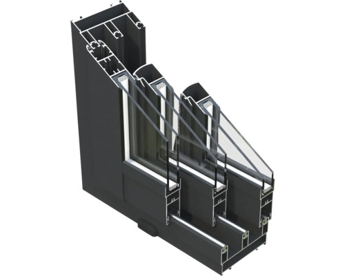 Vue en coupe d''un cadre de fenêtre avec triple vitrage