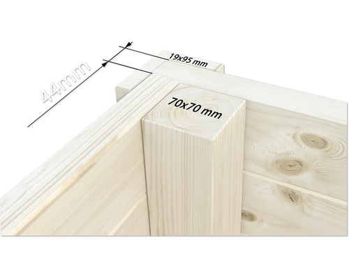 Gros plan d''une construction en bois avec les dimensions 70x70 millimètres et 19x95 millimètres