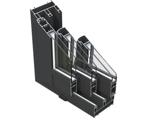 Vue en coupe d''une fenêtre à triple vitrage avec cadre