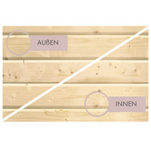 Massivholzsauna Woodfeeling Anja ohne Ofen und Dachkranz mit Holztür und Isolierglas wärmegedämmt