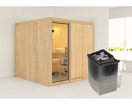 Innenraumsauna aus Holz mit Saunaofen