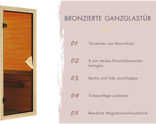Bronzierte Ganzglastür mit Türrahmen aus Massivholz und 8 mm starkem Einscheibensicherheitsglas