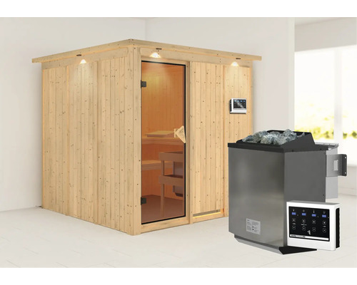 Sauna en bois avec poêle de sauna et commande