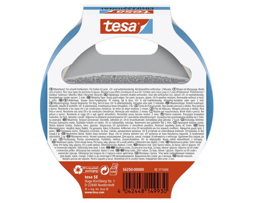 Ruban de masquage Tesa pour bords nets et précis, résistant aux UV et aux intempéries, s''enlève sans trace