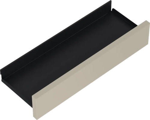 Schublade mit hellem Korpus und schwarzem Schubladenboden.