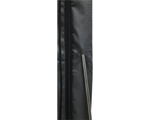 Gros plan d''un tissu noir avec fermeture éclair et tige métallique