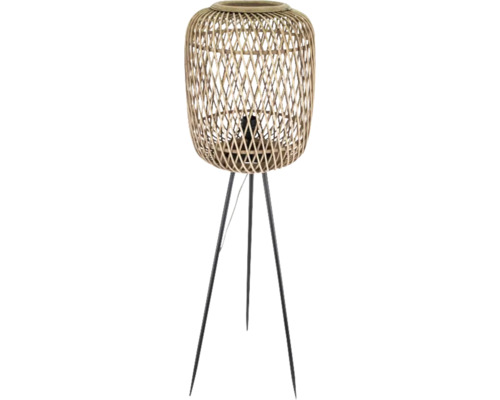 Stehleuchte mit Schirm aus Rattan und Metallgestell