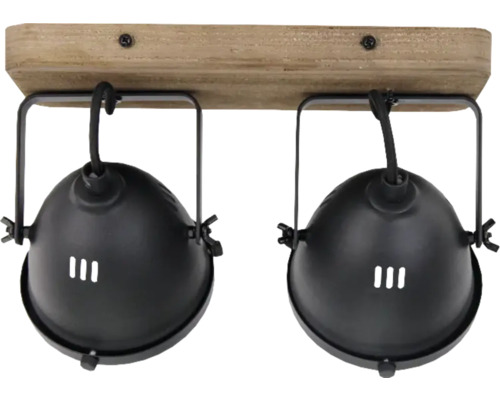 Deckenleuchte mit zwei Lampen an Holzbalken