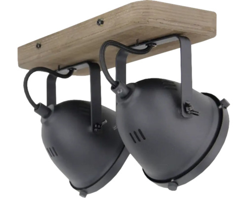 Deckenleuchte mit zwei Strahlern und Holzsockel