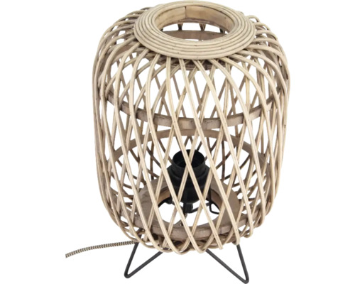 Lampe de table en rotin avec pied en métal noir