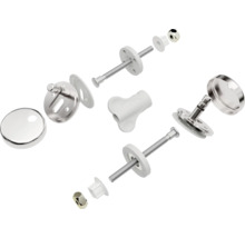 Vue éclatée d'un kit de fixation pour siège de WC avec vis et caches