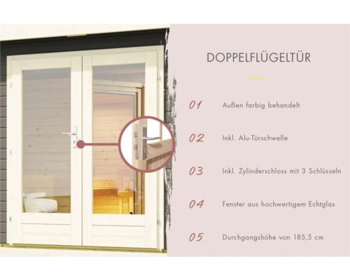 Doppelflügeltür mit farbiger Behandlung und Zylinderschloss