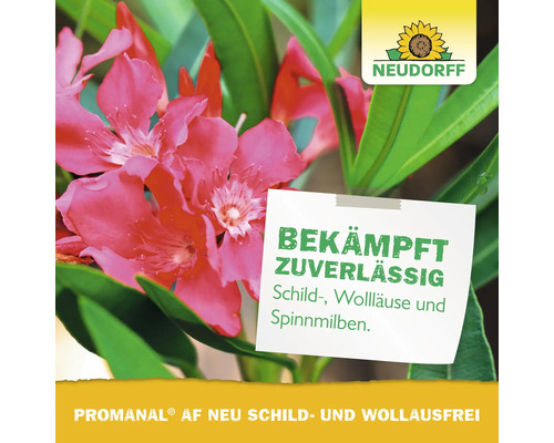 Neudorff Logo. Hinweis: Bekämpft Schildläuse, Wollläuse und Spinnmilben.