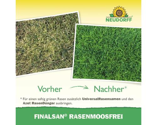 Vorher-Nachher-Vergleich von Rasen mit Neudorff Logo