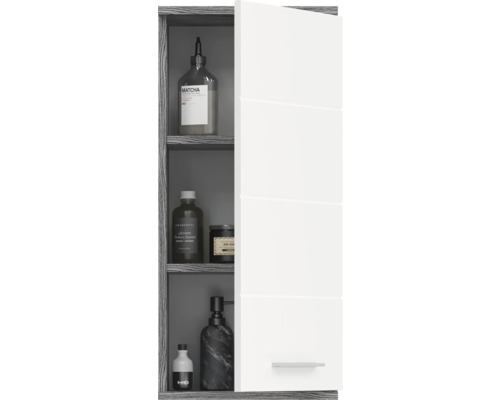 Badezimmerschrank mit Regalen und weisser Tür