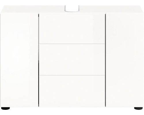 Weißer Badezimmerschrank mit zwei Türen und drei Schubladen