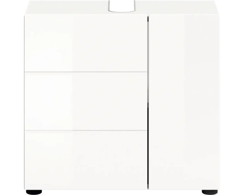 Weißer Waschtischunterschrank mit drei Schubladen und einer Tür