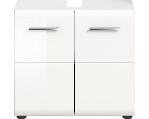 Meuble sous-vasque blanc avec quatre portes et poignées en métal