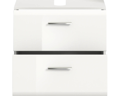 Meuble sous-lavabo blanc avec deux tiroirs et poignées