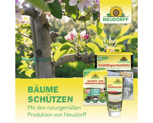 Neudorff Produkte zum Schutz von Bäumen, inklusive Schädlingsschutznetz, Raupen- und Ameisenleimring sowie Insektenleim