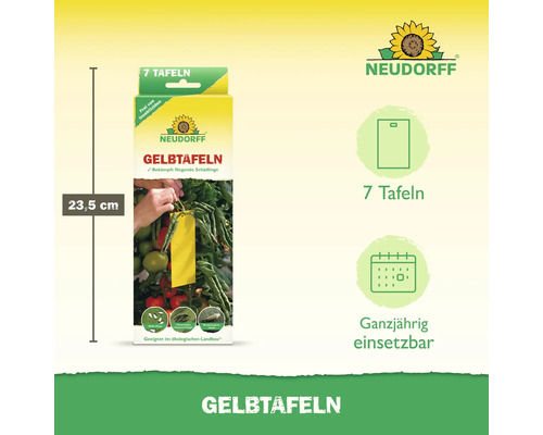 Neudorff Gelbtafeln zur Schädlingsbekämpfung, 23,5 cm hoch, geeignet für den ökologischen Landbau, 7 Stück