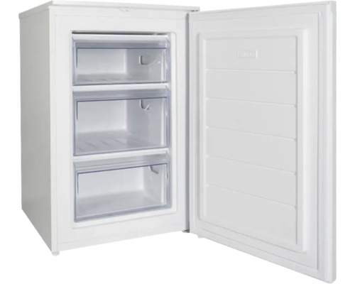 Congélateur autonome avec trois tiroirs et porte ouverte